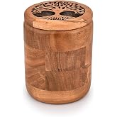 Kimona Food Jars &amp; Canisters for Kitchen Counter, Wooden Food Storage Jars Tree Of Life Engraved on Lid Storage Container for Kitchen, Coffee, Flour (4.5" X 4.5" X 6")