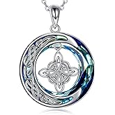 YFN Celtic Witches Knot Necklace Sterling Silver Witches Crescent Crystal Pendant Necklace Pagan Witch Necklace for Women