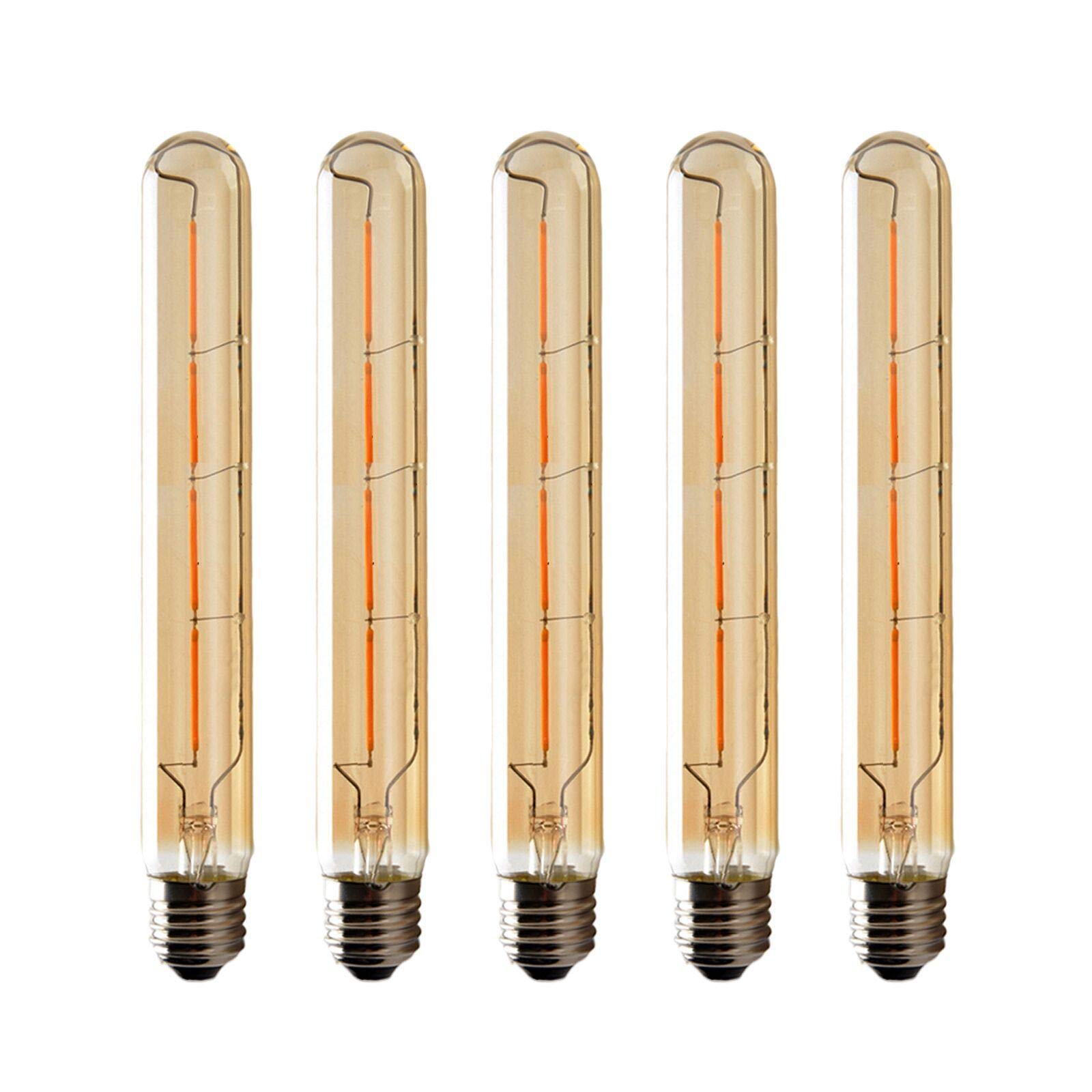 ZFQ T30 Filament Vintage LED Bulbs 225mm Decorative Long Tube Light Bulbs Retro Industrial Antique Edison E27 T30 4W 400lm 2700K Warm White, Amber Glass, Non Dimmable 5 Pack