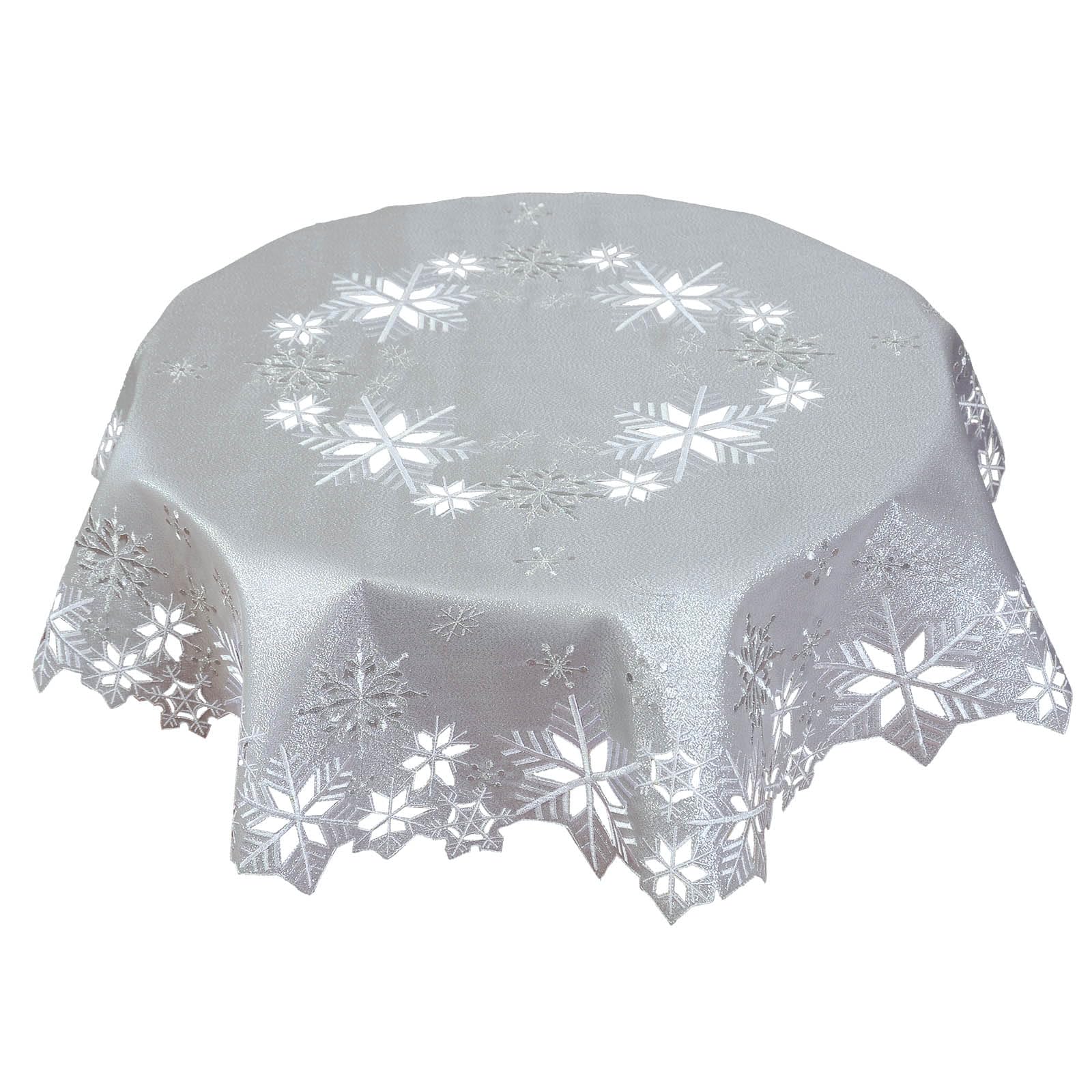 Simhomsen Small Embroidered Snowflakes Tablecloth, Round Toppers for Christmas Holiday and Winter (Silver, Round 34 inches) — image 1