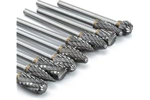 HIDOTOL Carbide Burr Set 10PC 1/8" Shank Tungsten Double Cut Carbide Rotary Burr Set for Metal and Wood Carving, Grinding, Polishing, Engraving, Drilling.