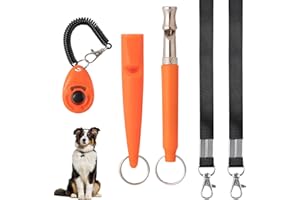 kiniza 3Pack Ultrasonic Dog Whistle Set,Adjustable Professional Puppy Training Whistles with 2 Black Lanyards and a Dogs Clicker for Recall,Stop Barking