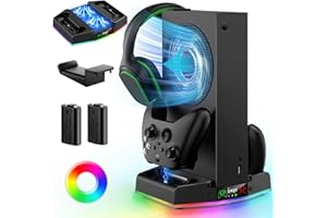 Cooling Stand for Xbox Series S with Charging Station & RGB Light, MENEEA Low Noise Fan for Console & Fast Charger of Control
