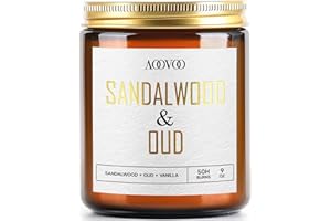 AOOVOO Sandalwood Oud Candle - Sandalwood Candle, Scented Candles, Soy Candles, Aromatherapy Candle, Soy Wax Candle, Candle for Home Scented, 9oz