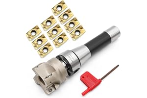 Jecoupoon R8 Shank FMB22 7/16-20UNF Face Mill Arbor, 400R 50MM End Milling Shell Cutter, 10Pcs APMT1604 Carbide Inserts and T15 Wrench