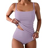 Eomenie Women's Swimsuit Tankini Tummy Control Bathing Suits Two Piece Full Coverage Slim Swim Suits with High Waisted Bottom