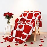 JarThenaAMCS Valentine's Day Knit Throw Blanket 50 x 60 Inch Reversible Pink Red White Checkered Love Heart Plush Flannel Blankets Gift for Wife Women Couch Sofa Bed Decor