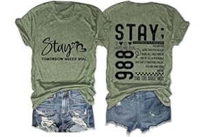 GAQEUWR Stay Tomorrow is New Day Shirt, 988 Suicide Prevention Shirt, Inspirational Anxiety Short Sleeve Tee Tops
