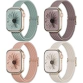 4 Pack Slim Braided Stretchy Compatible with Apple Watch Band 38mm 42mm 40mm 44mm 41mm 45mm 46mm 49mm Women Men, Solo Loop Nylon Thin Strap for iWatch Series 11 10 9 8 7 SE 6 5 4 3 Ultra