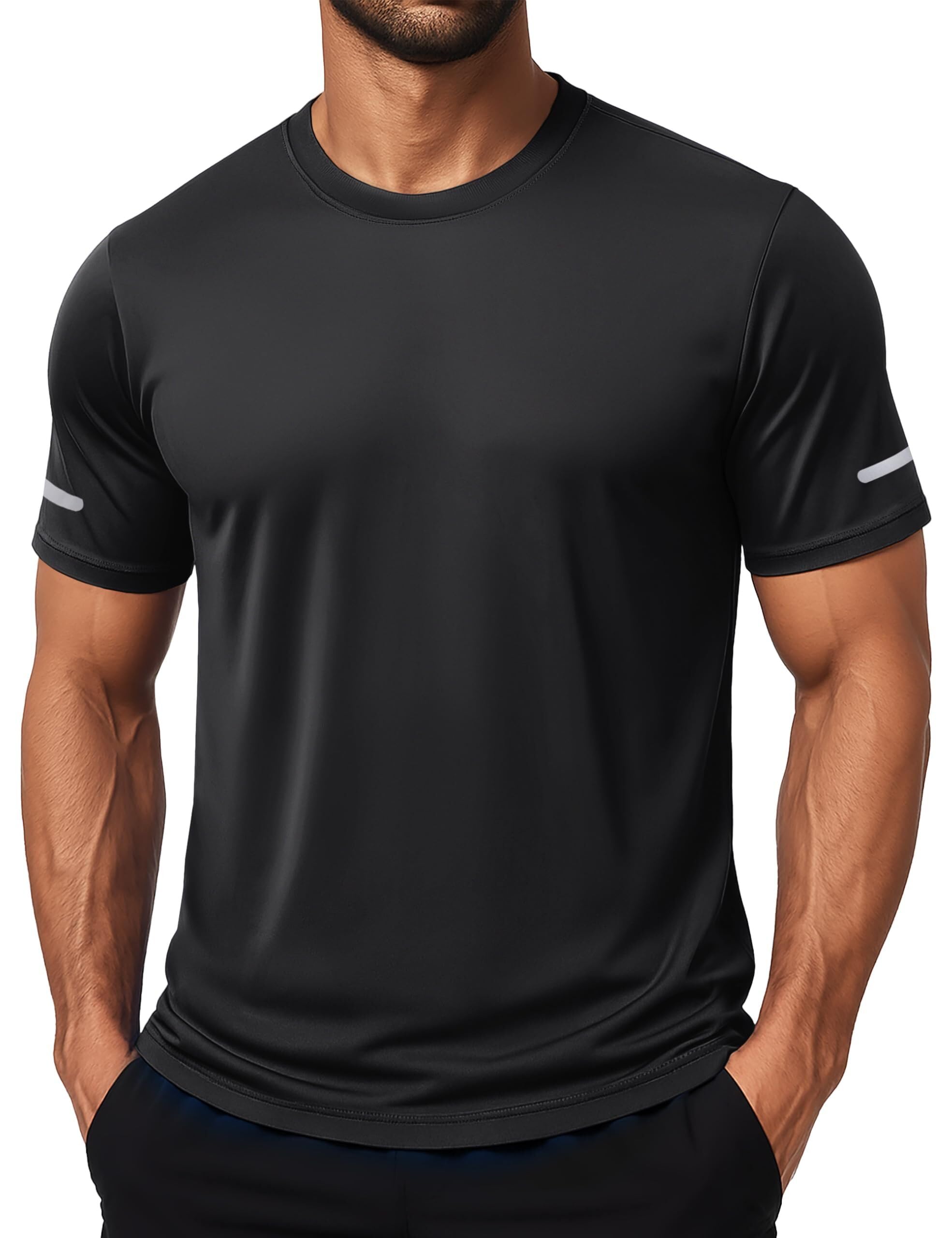 MAGCOMSEN Sportshirt Tshirt Herren UV-Schutz Shirt Kurzarm Funktionsshirt Lauf Gym Outdoorshirt Sommershirt Schwarz XXL