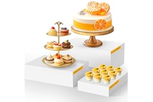 BrightRow 6 Pack Extra Large Acrylic Buffet Risers - 14”, 12”, 10” White Display Stands with Hollow Bottoms, Cube Riser Boxes Nesting for Dessert Food Catering Buffet Display Party Supplies