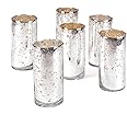 Serene Spaces Living Set of 6 Antique Silver Cylinder Vases – Handmade Silver Vases for Centerpieces - Mercury Glass Finish for Weddings, Parties, and Events – 4" Tall & 2" Diameter