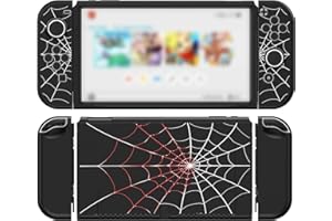 JINGDU Protective Case Compatible with Nintendo Switch OLED 2021, TPU Case Accessory for Nintendo Switch Console and Grip Joy-Con, Switch Protector with 4 Thumb Grips, Black Spider Web