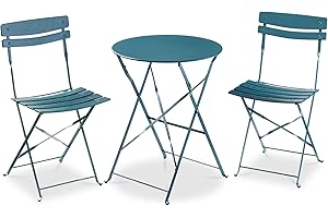 Best Choice Products 3-Piece Bistro Set, Space Saving Folding Design, Solid Steel, Outdoor Patio Furniture Set w/ 2 Chairs, Bistro Table - Peacock Blue