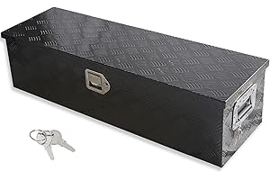 Edicapo 39 Inch Tool Box Flatbox Truck Bed Toolbox ,RV Storage Organizer,Truck Tools Chest Box With Side Handle & Lock Keys Compatible with Car Outdoor Trailer Pickup,Black Aluminum 5 Bar Tread