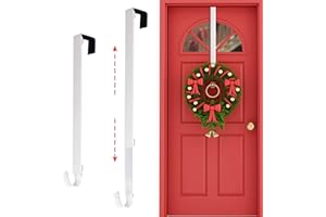 Kederwa White Wreath Hanger for Front Door, Adjustable Door Wreath Hanger Hook Extends from 15inch to 24inch Front Door Wreath Holder Christmas Wreath Decorations
