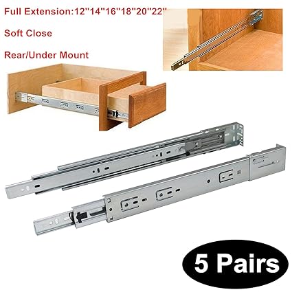 5 Pairs Soft Close Rear Under Mount Drawer Slides Glides Dhh32 22