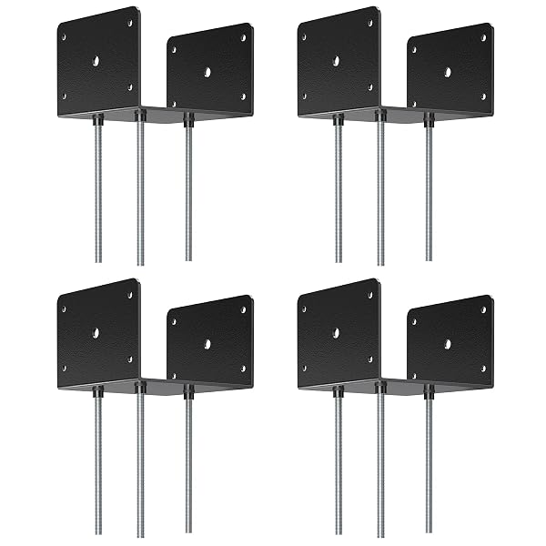 FMHOTU 6X6 CONCRETE POST BASE(4 PCS), DECK POST BASE HOLDER GROUND SPIKE FOR CONCRETE, DECKING POST BRACKETS WITH 3 ANCHOR RODS, POST BASE FOR PAVILION DECK PORCH HANDRAIL RAILING