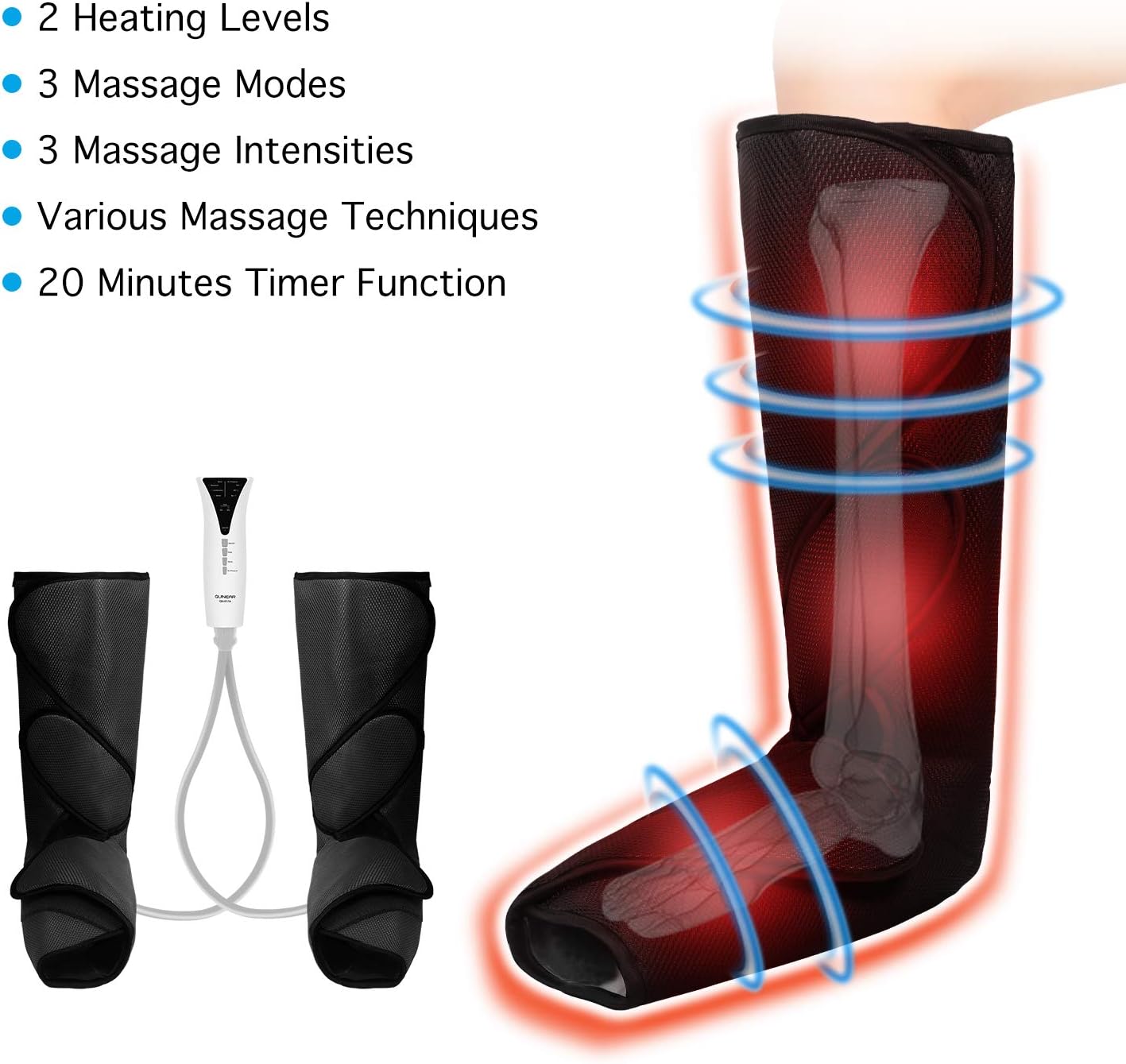 QUINEAR Leg Massager with Heat Air Compression Massage for Foot & Calf Helpful for Circulation and Muscles Relaxation: Health & Personal Care