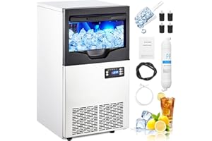Zstar Commercial Ice Maker Machine, 110LBS/24H Under Counter Ice Maker, Freestanding Ice Machine w/33LBS Ice Storage, LCD Controller, Self Cleaning, Stainless Steel Large Ice Maker for Restaurant Home