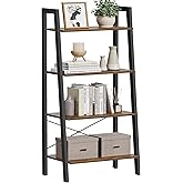 VASAGLE Ladder Shelf, 4-Tier Bookshelf, Storage Rack, Bookcase with Steel Frame, for Living Room, Home Office, Kitchen, Bedro