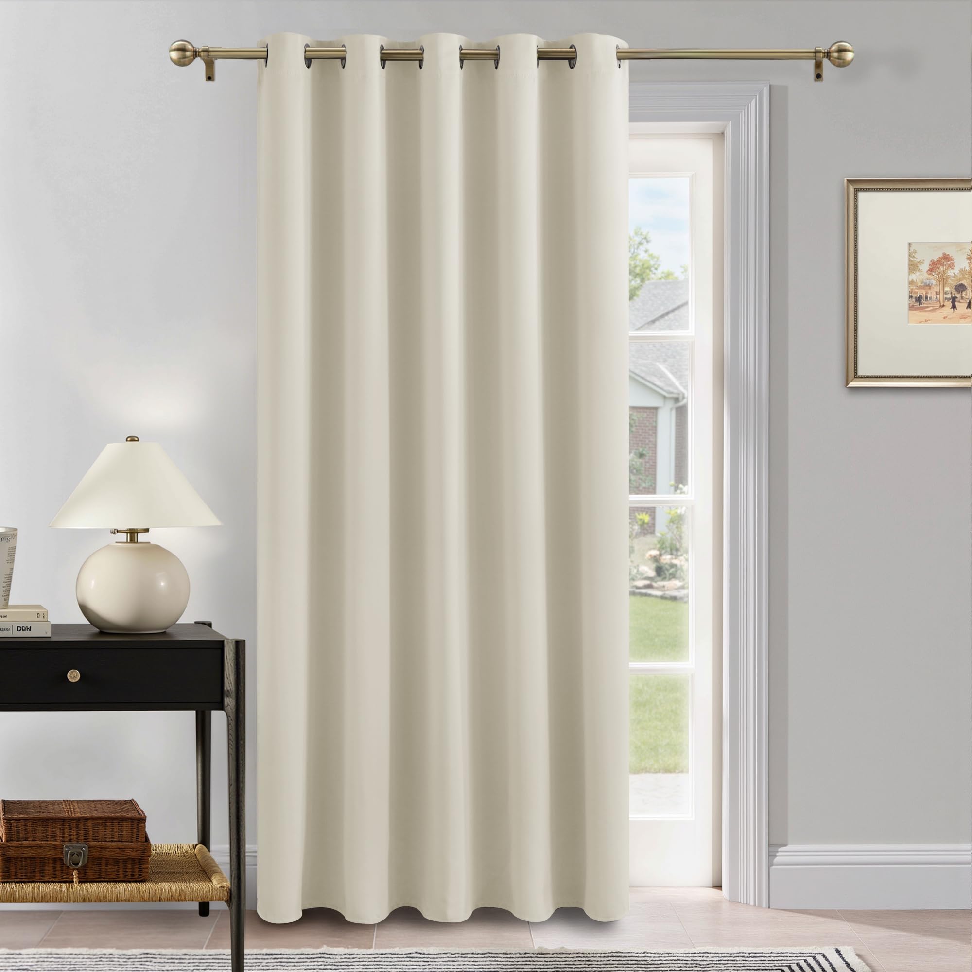 PONY DANCE Door Curtain Thermal - 1 Panel Blackout Curtains for Living Room Bedroom Kitchen Privacy Screen Heat Cold Insulated, 66 inch Width x 84 inch Drop, Light Beige