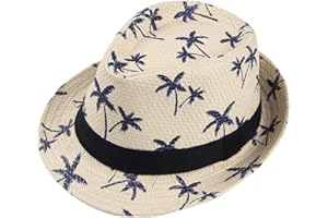 BIBITIME Print Palm Hat for Men Jazz Panama Straw Hats Hawaii Vocation Beach Cap