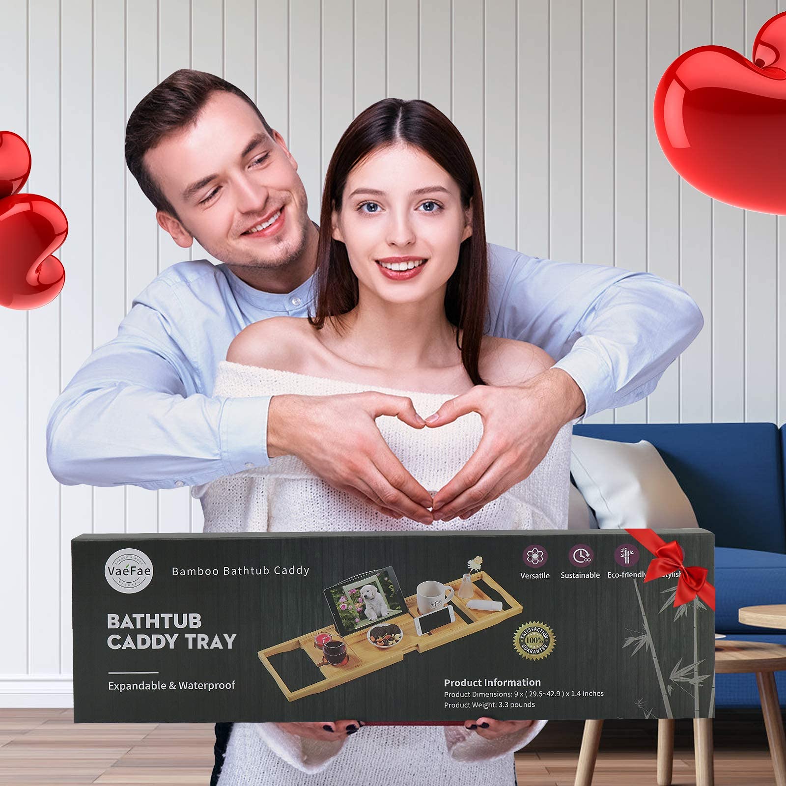 Expandable Bath Tray for Tub with Upgraded Wine Slots and Book Holder Ideal for One or Two