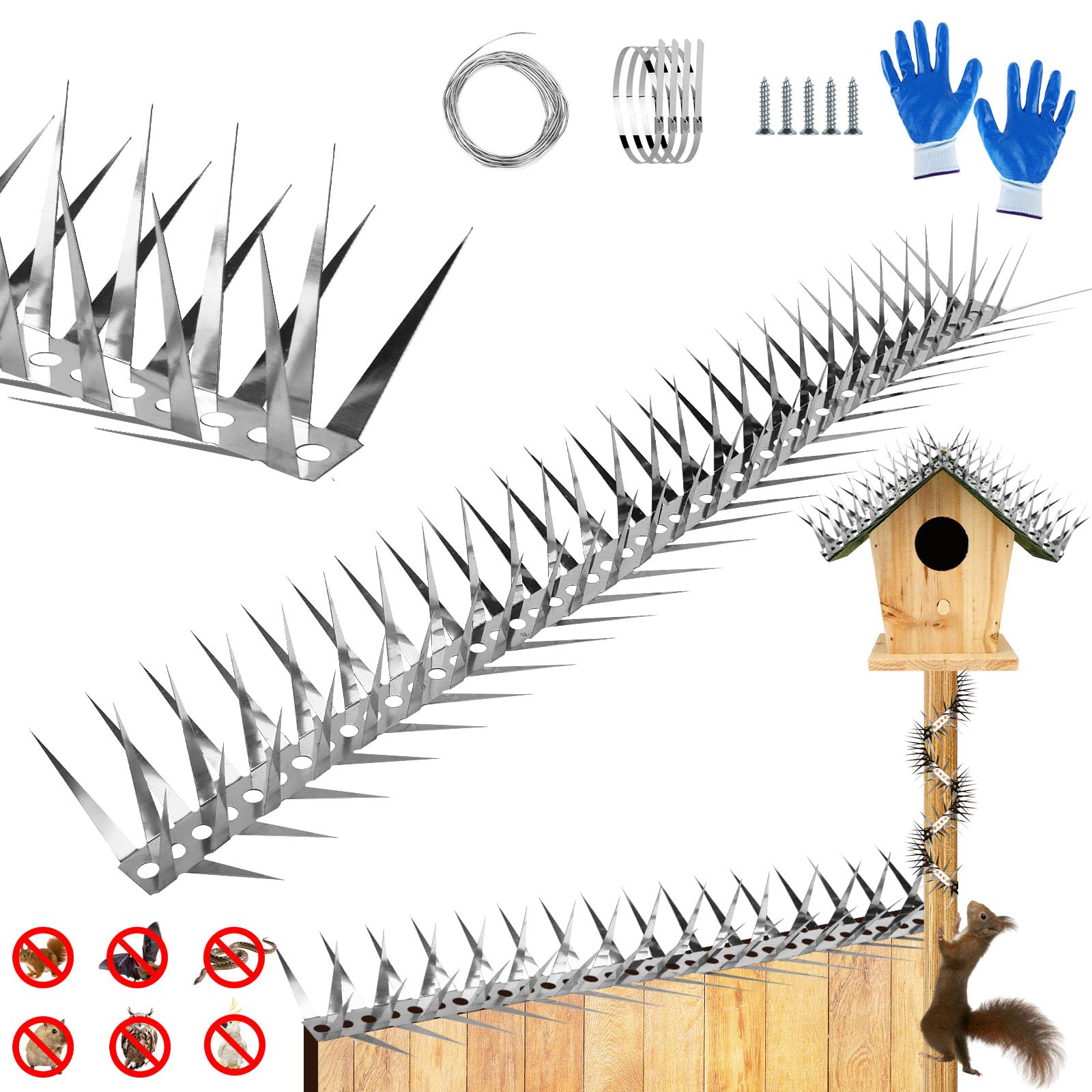 Photo 1 of GRECOMEIN Bird Spikes 40 Inch Stainless Steel Bird Deterrent, Snake and Raccoon Deterrent, Squirrel Baffles for Bird Feeders, Anti Climb Spikes