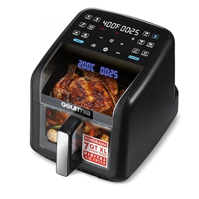Gourmia Air Fryer 7 QT - Easy View Panoramic Window & Interior Light, Guided Cooking with 12 One-Touch Presets, FryForce 360, Dishwasher Safe Accessories, Black