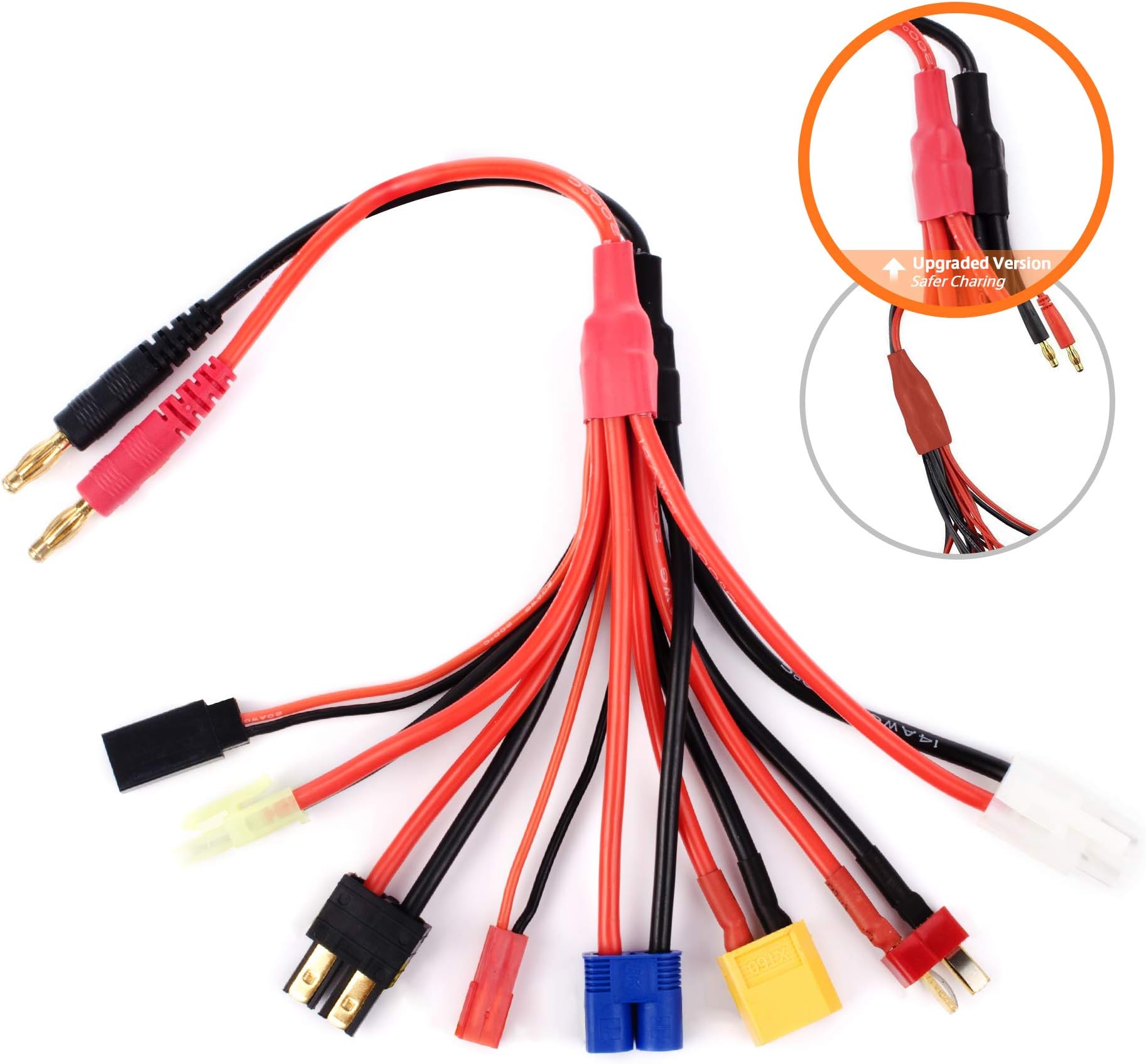 Fconegy 8 in 1RC Lipo Battery Multi Charger Adapter 4mm Banana Plug Lead Cable Converter with XT60/Deans-T/EC3/JST/Tamiya/Small Tamiya/TRX/Futaba