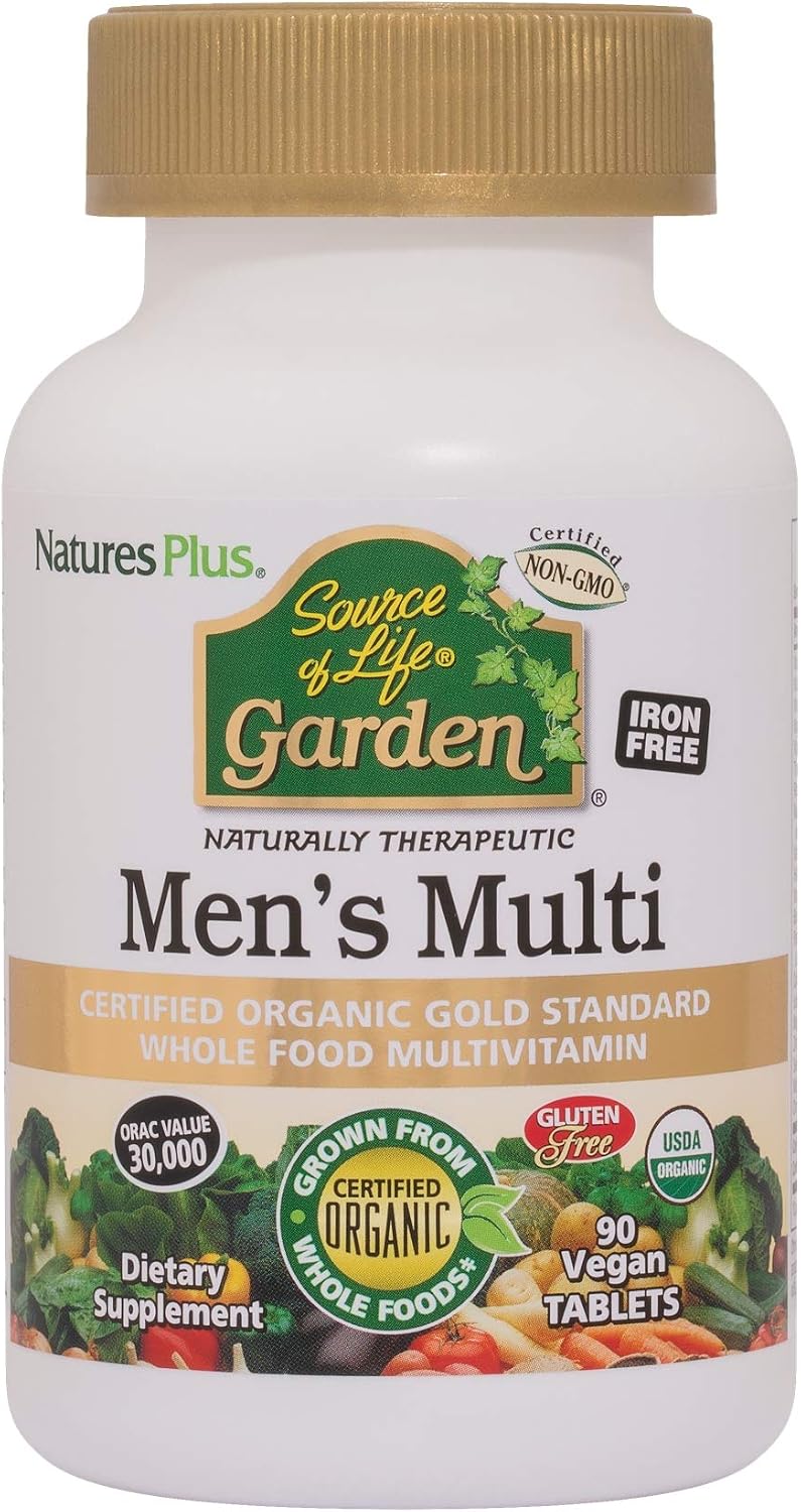 NaturesPlus Source of Life Garden Men Multi, Organic, Plant Based Multivitamin for Men, Energy, Immune Support with Zinc