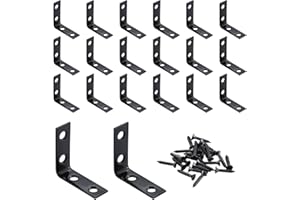 HOME MASTER HARDWARE L Bracket Corner Brace Sets, 1-1/2 " Right Angle Bracket, Metal L Brackets for Shelves Wood Furniture Frame with Screws 20 Pack,Black