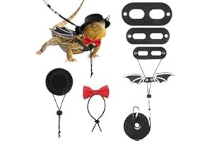 VavoPaw Bearded Dragon Lizard Leash Harness (S/M/L 3 Pack), Adjustable Leash Bat Wings Costume Accessories with Hat & Bow Tie Collar for Lizard Reptile, Gecko, Iguanas, Amphibians & Small Animals