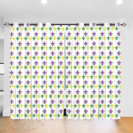 LINARUBE Cortina Opacas con Ojales,Flor de lis en el patrón de Festival