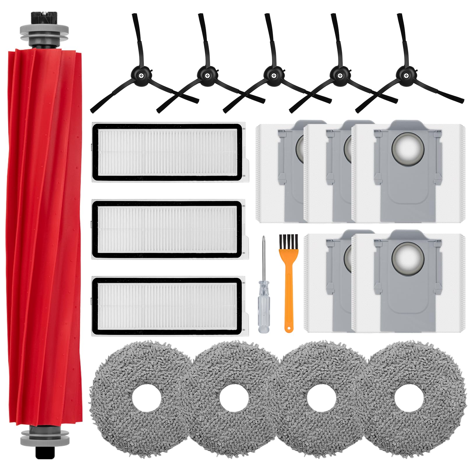 Photo 1 of 20 Pack Accessories Compatible with Roborock Qrevo S/Qrevo Pro/Qrevo Plus/Qrevo-Maxv Vacuum Robot,Parts Include:Main Brush,Side Brush,Hepa Filter,Mop Cloth,Dust Bag,Cleaning Brush&Screwdrive