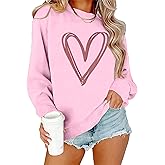 LAZYCHILD Love Heart Sweatshirt for Women Cute Hearts Graphic Pullover Long Sleeve Valentine Shirts Tops