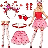 Beipegin Cupid Costume with Pink Tutu Valentines Headband Heart Glasses, Valentines Day Accessories for Valentine's Day Party