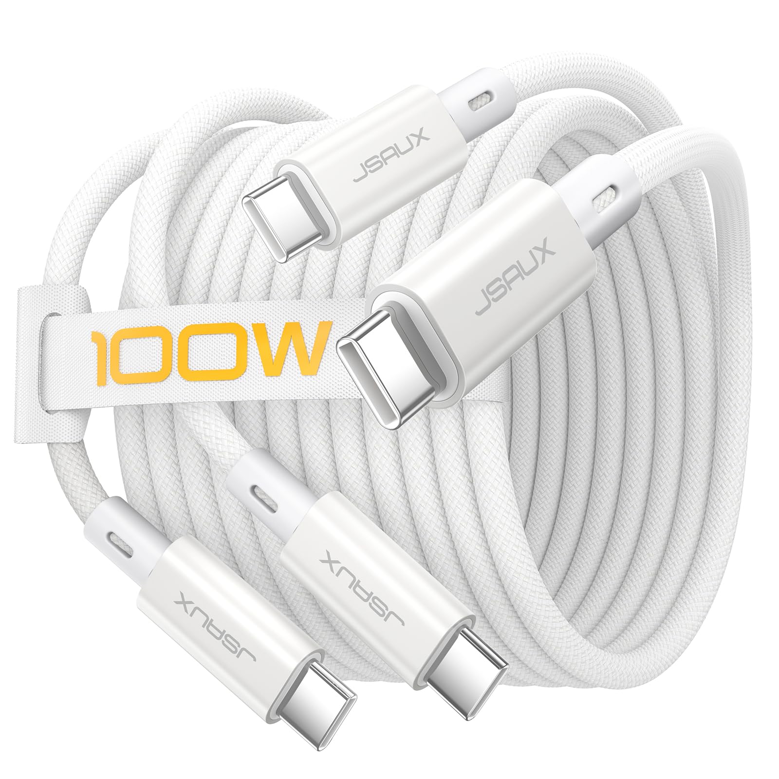Photo 1 of JSAUX 100W USB C to USB C Cable [2-Pack 6.6FT], Type C Fast Charging Cable Compatible with iPhone 15/15 Plus/15 Pro/15 Pro Max, Samsung S24/S23+/S23 Ultra, Car Play, MacBook, iPad Pro/Air, Pixel-White