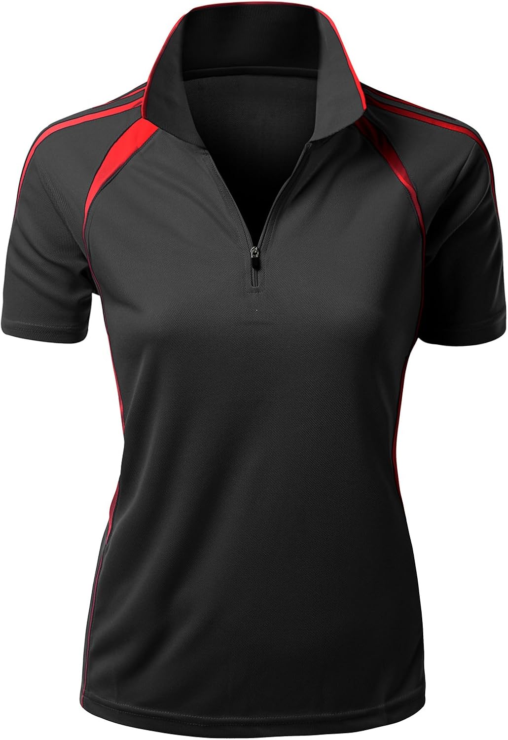 Women's Coolmax 2 Tone Collar Zipup Polo T-Shirt at  Women’s Clothing store