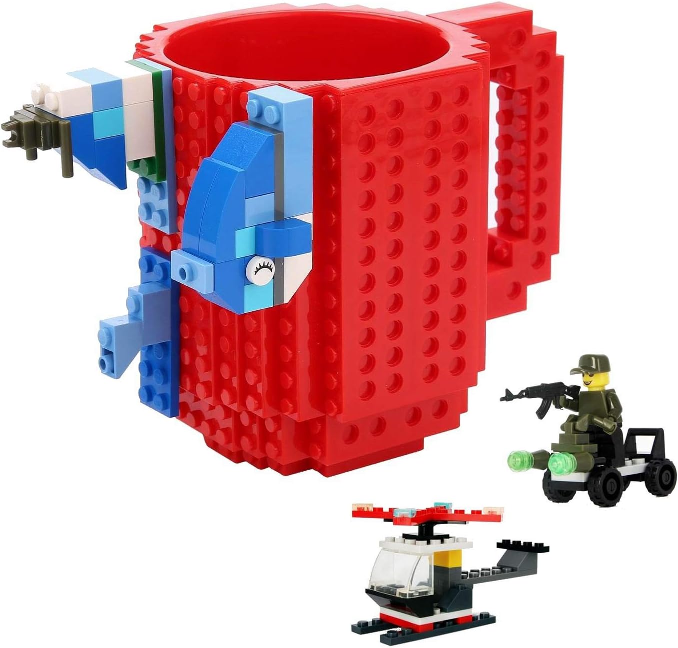 Build-on Brick Mug -Fubarbar 12 oz Coffee Cups Funny Tea Mug Beverage Cup Puzzle Mug Building Bricks enjoy Novelty Creative DIY Building Blocks Office Pen Cups (Red)