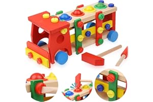 Boxiki Kids Toddler Tool Set | Tools for Kids | Wooden Toys | Wooden Puzzle | Learning Activities for 3 Year Old (Red)