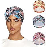 Bohend African Pattern Knot Headwrap Cap Colorful Pre Tied Beanie Boho Turbans Bonnet Flower Stretch Women Headscarf Hat 4Ps