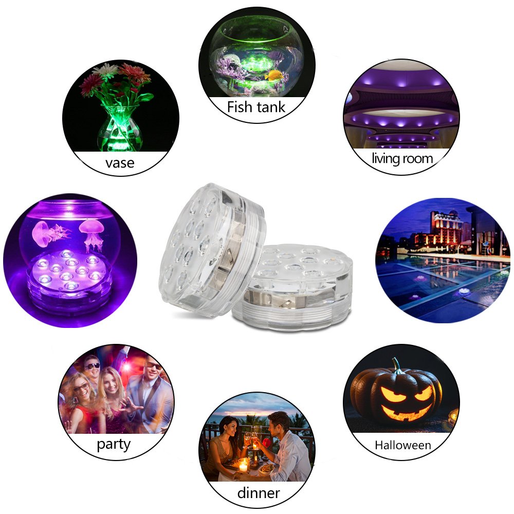 FURADO 10 RGB Multi Changement de couleur étanche LED pour vase, aquarium, bassin, Halloween, Noël, plastique