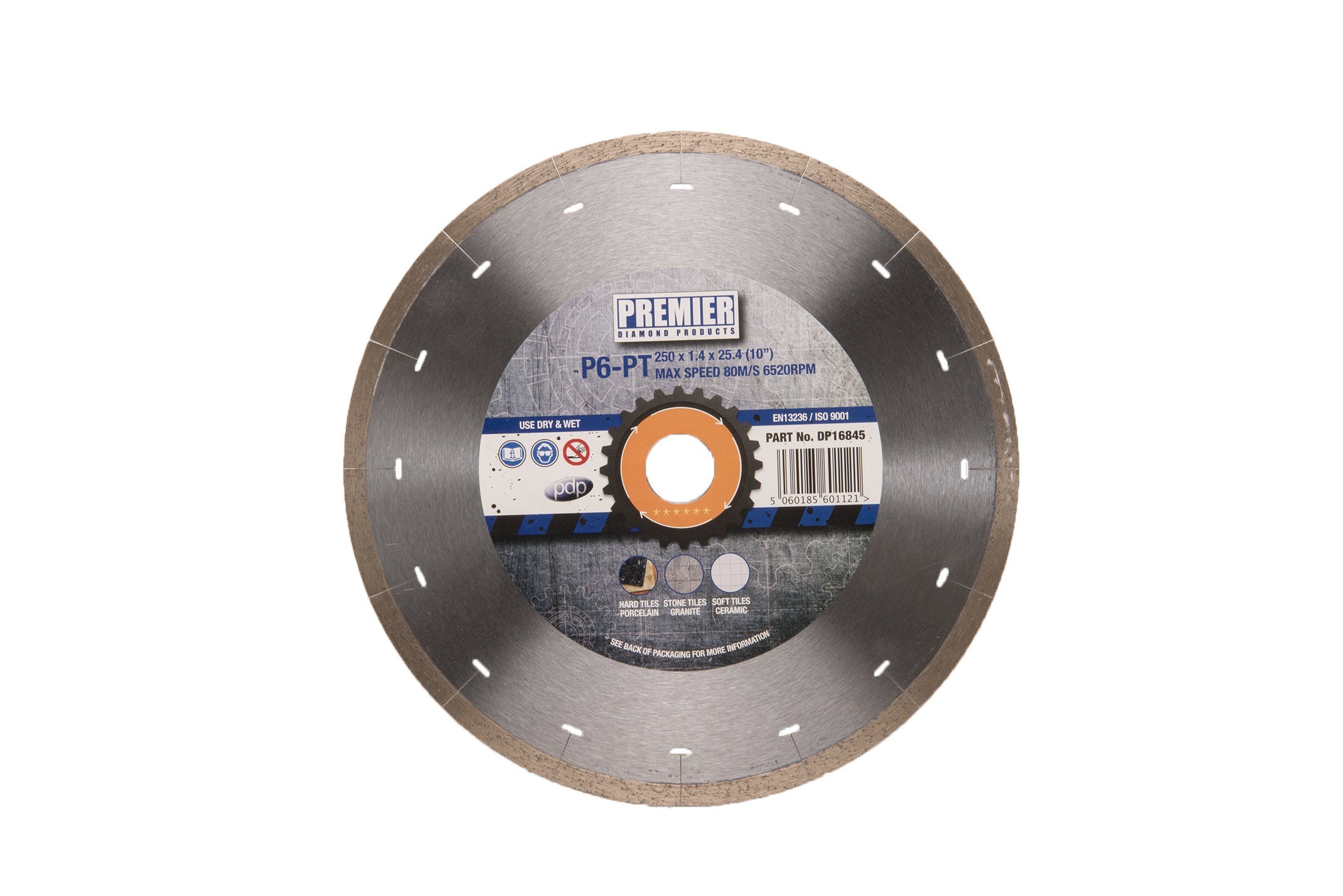 Premier Diamond DP16845 P6-PT Blade Continuous Rim for Porcelain and Hard Tiles, Silver/Brass, 250 x 25.4 mm