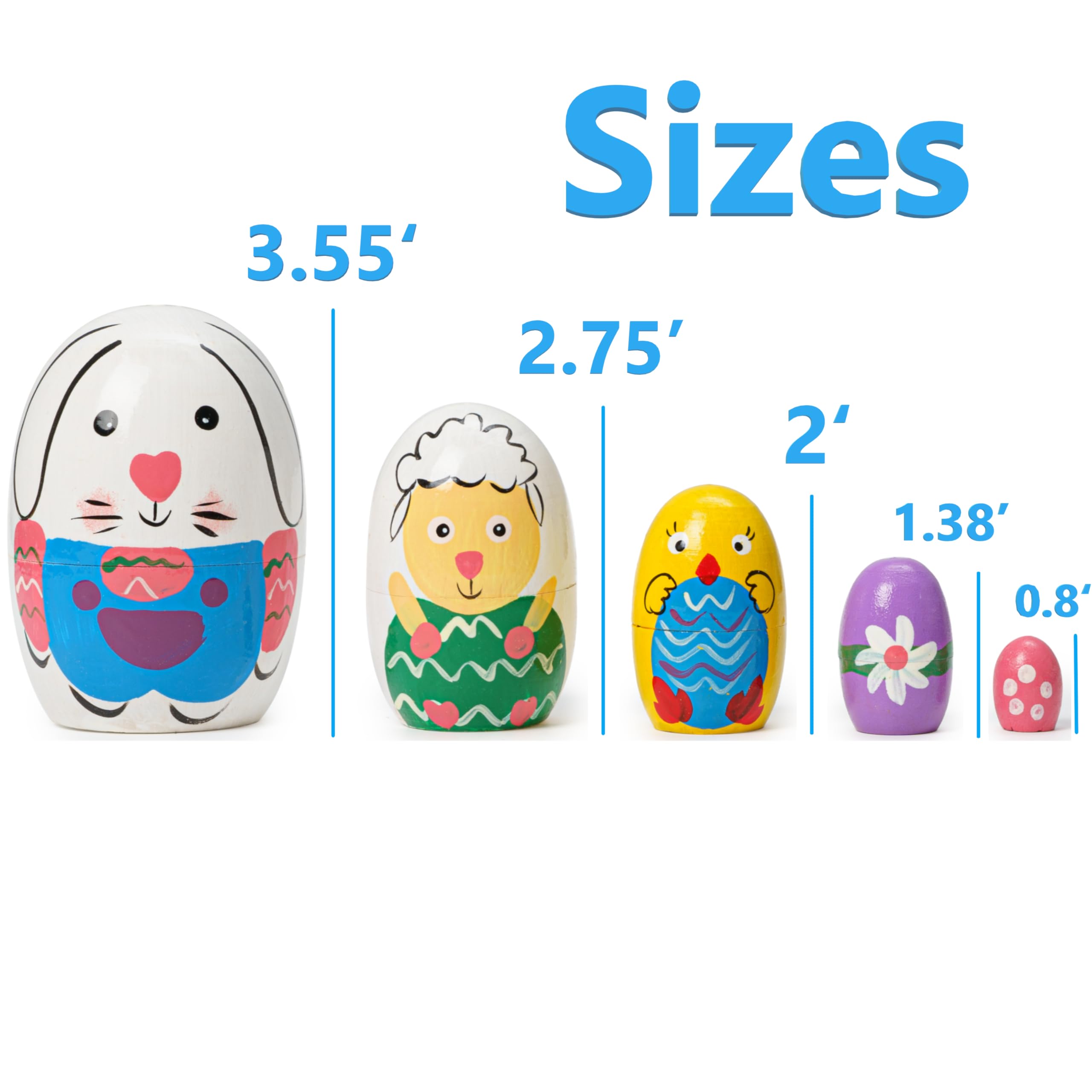 SWANGSA 5 Pieces Egg Shape Russian Nesting Dolls, Cute Bunny Sheep Chick Flower Handmade Wood Matryoshka Stacking Dolls for Kids Easter, Christmas, Birthday Wishing Gift, Home Decoration