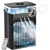 2026 New Portable Air Conditioners, 4 in 1 Evaporative Air Cooler with 1200ML Tank, 2-8H Timer, 3 Modes &amp; 8 LED Lights, Light &amp; Remote Control for Office, Car Camping &amp; Travel
