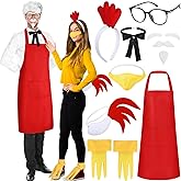 JcHrmers Halloween Fast Food Couple Costume Include Apron,Glasses,Beard,Mustache,Bowtie and Chick Costume Set for Adults Party Dress Up