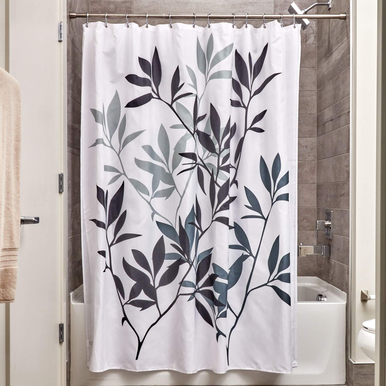 InterDesign 35620 Leaves Fabric Shower Curtain Standard, 72" x 72