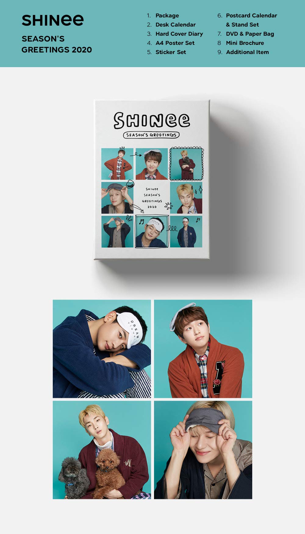 S.M Entertainment 2020 SHINee SEASON'S GREETINGS Caledar Set+DVD+On Pack Posters+Extra Photocards Set